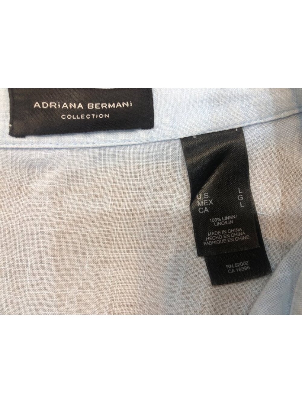 Adriana Bermani 100% Linen 3/4 Sleeve Button Front Shirt Beach Coastal Size L - Picture 8 of 8